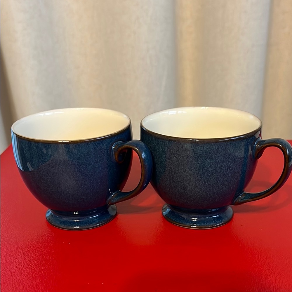 Denby England Harlequin Dark Aquamarine Footed Stoneware  Mugs Set of 2